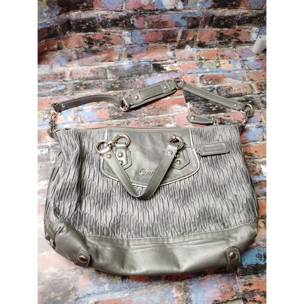 COACH F20084 Ashley Gathered Sateen Convertible Satchel Bag Purse GRAY
